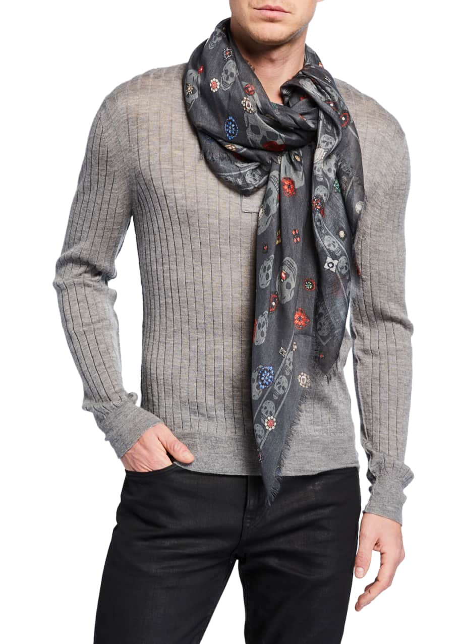 ALEXANDER MCQUEEN Fringed Printed Lyocell-Twill Scarf for Men