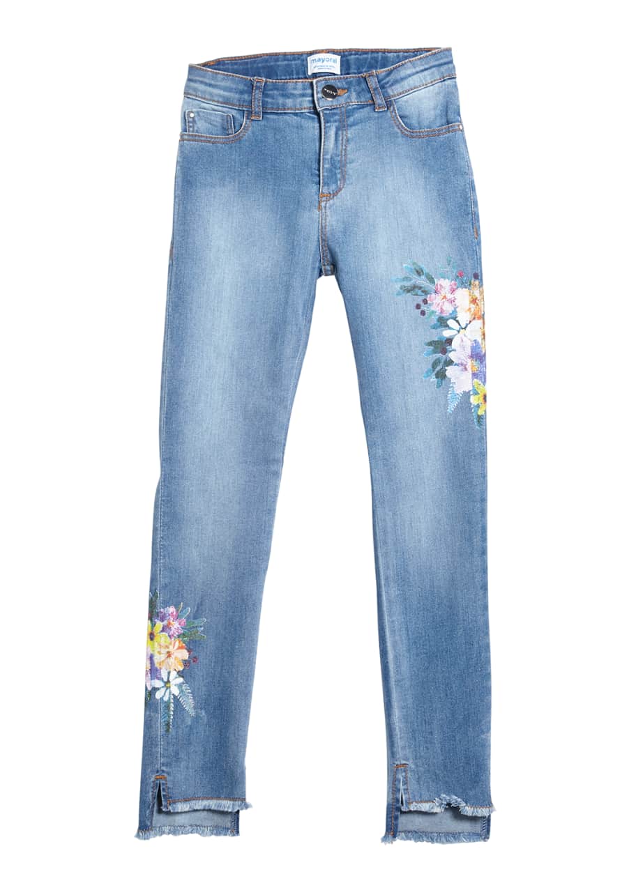 Mayoral Floral Embroidered RawEdge Denim Jeans, Size 816 Bergdorf