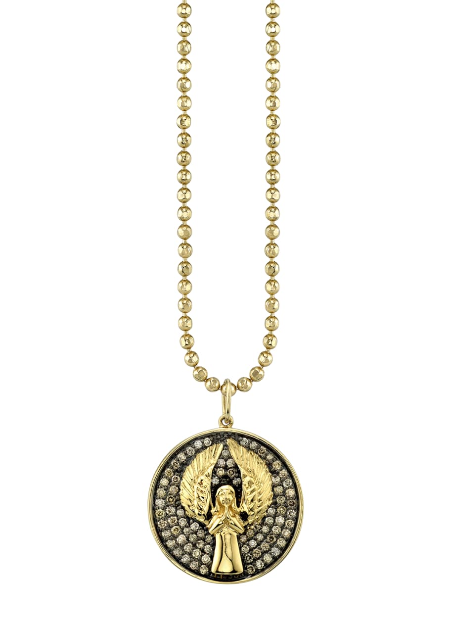 Image 1 of 1: 14k Large Angel Medallion Necklace w/ Diamonds