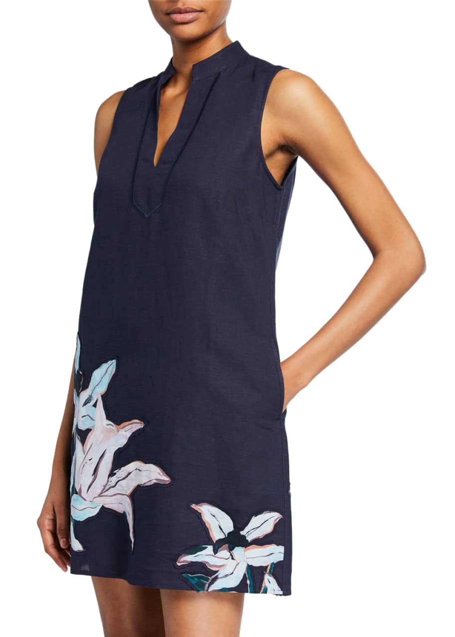 Tory Burch Sleeveless Linen Printed Tunic Dress - Bergdorf Goodman