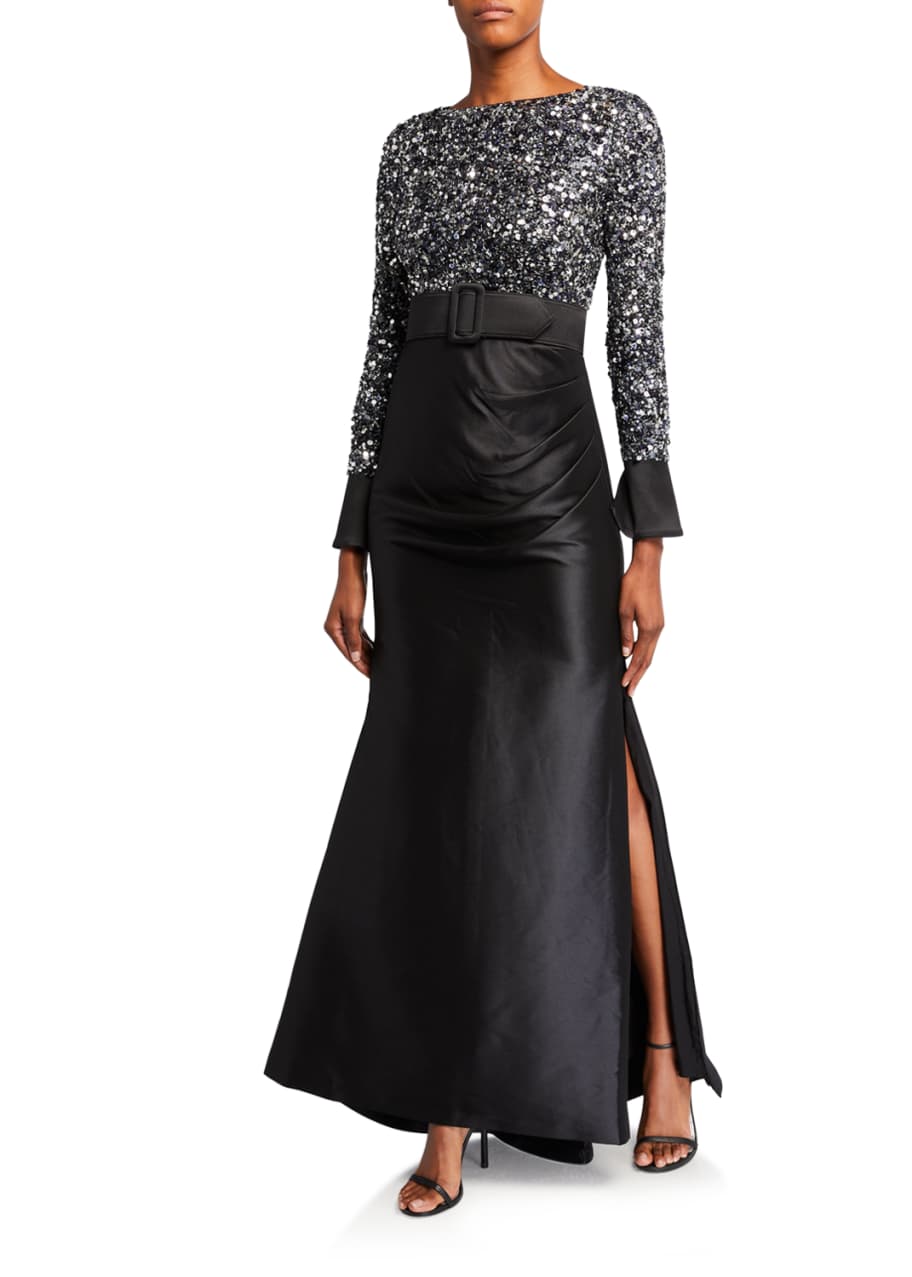 Badgley mischka sales long sleeve gown