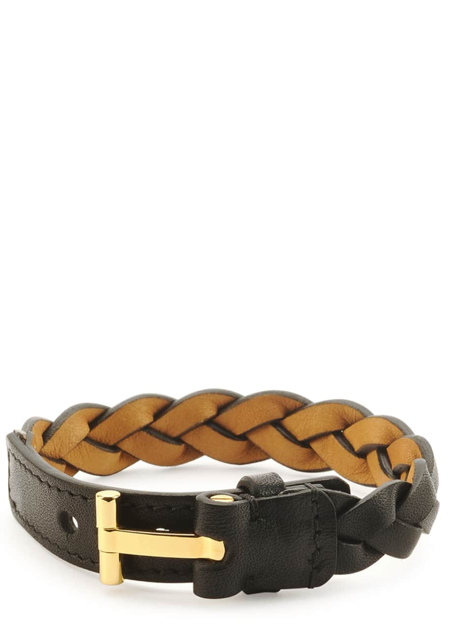 TOM FORD Nashville Men's Braided Leather Bracelet, Black - Bergdorf Goodman