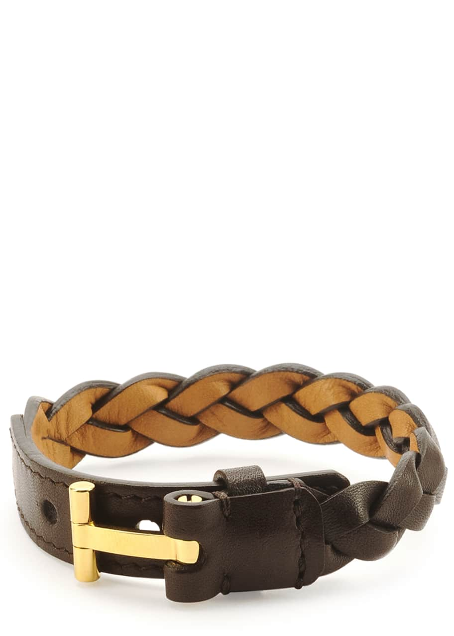 Logo woven leather belt in brown - Tom Ford