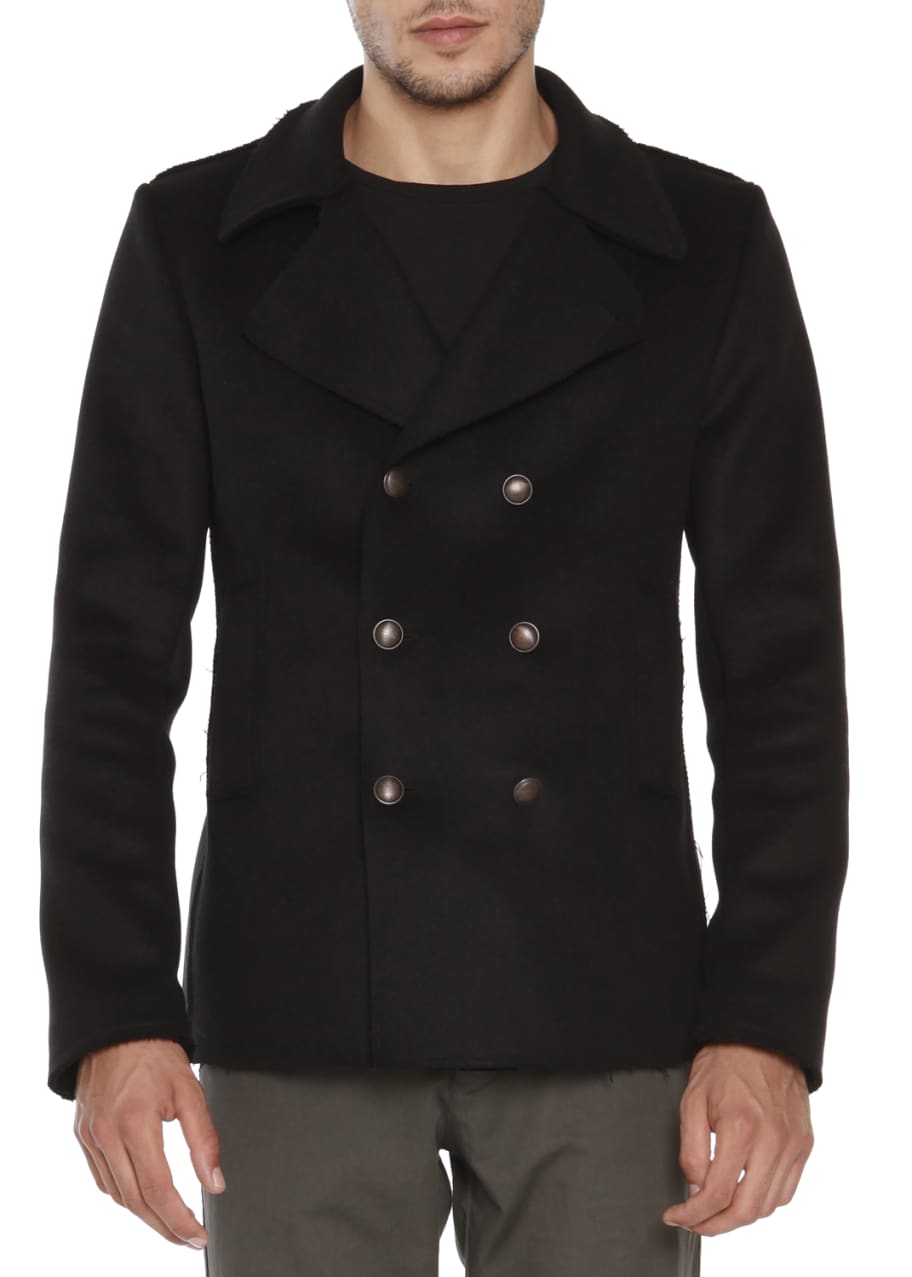 Wool Blend Pea Coat in Black - Men