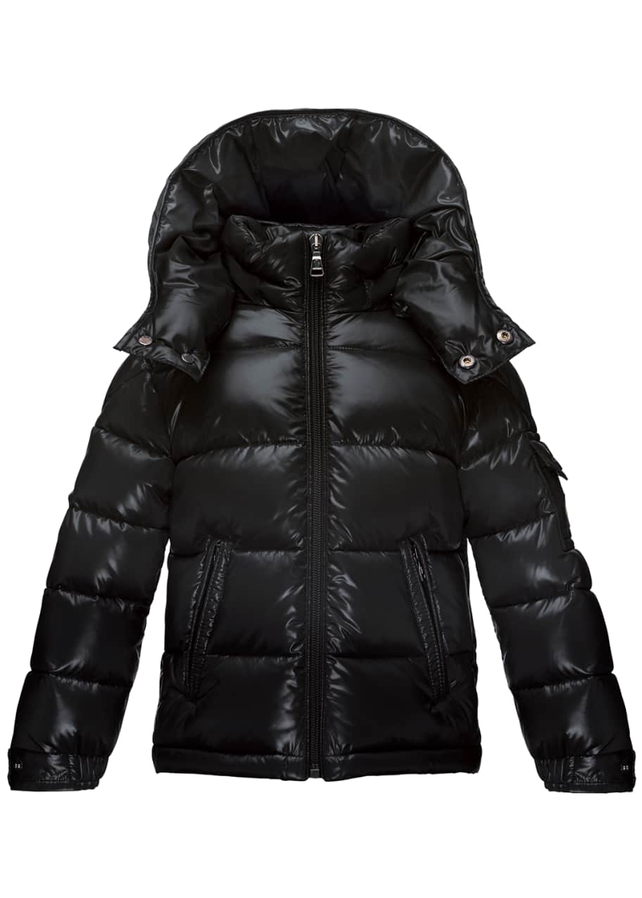 Moncler Maya Matte Zip-Front Puffer Coat, Black, Size 8-14 