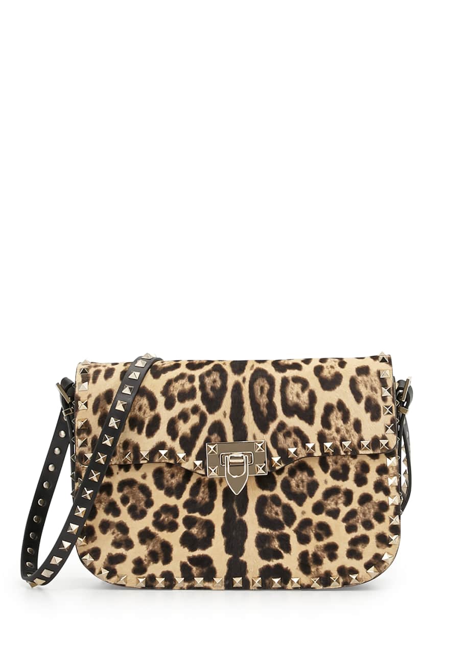 Leopard-Print Calf Hair Flap Bag