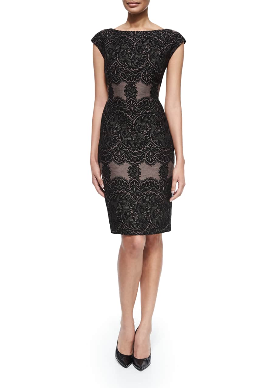 Escada Cap Sleeve Combo Sheath Dress Black Pine Bergdorf Goodman