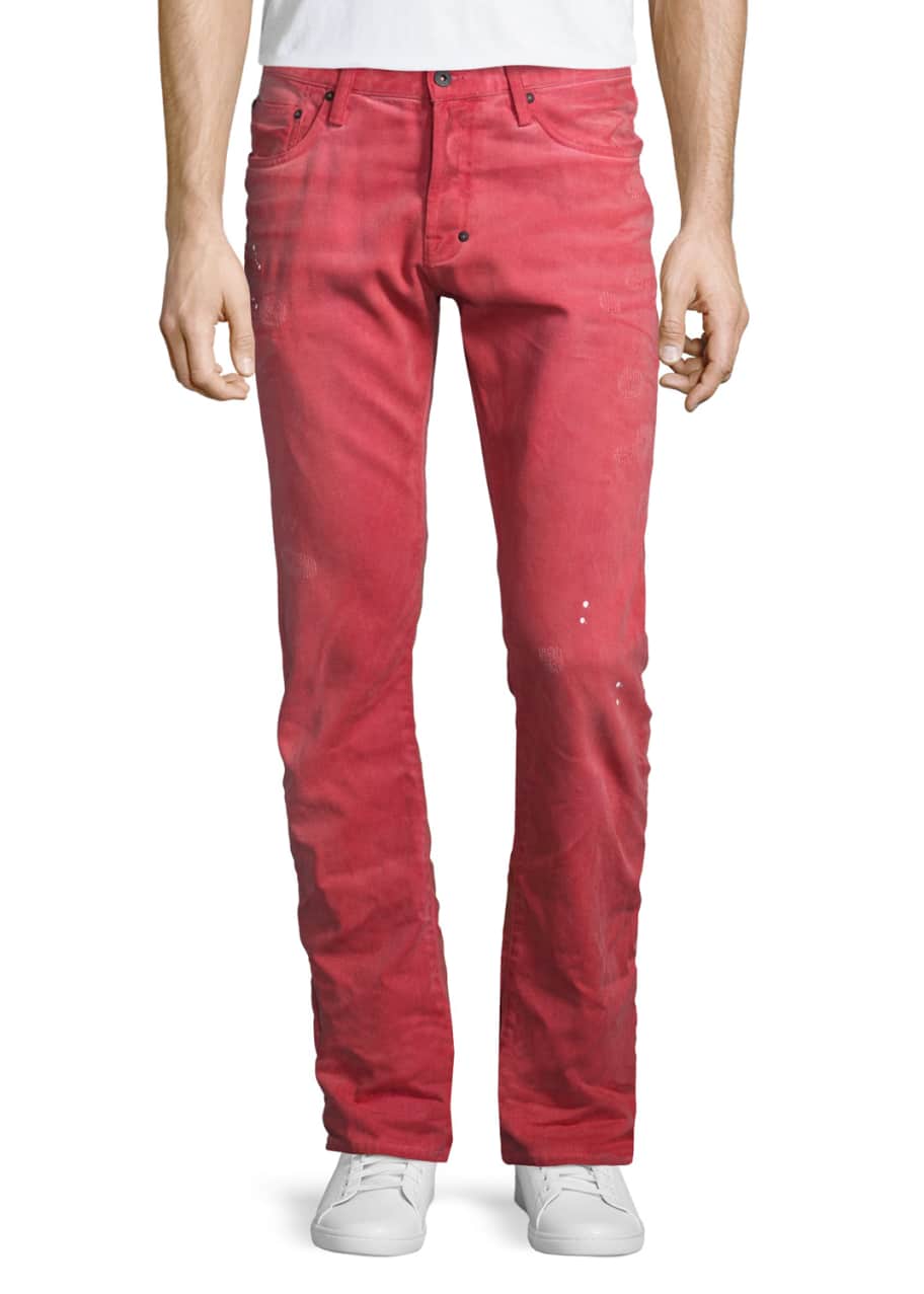 PRPS Demon Distressed Denim Slim Straight Jeans Red Bergdorf