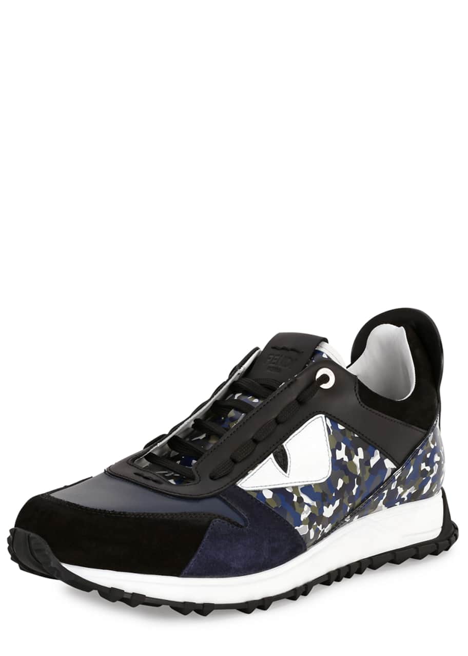 Fendi Granite Runner Spike Back Leather Sneaker Blue Multi