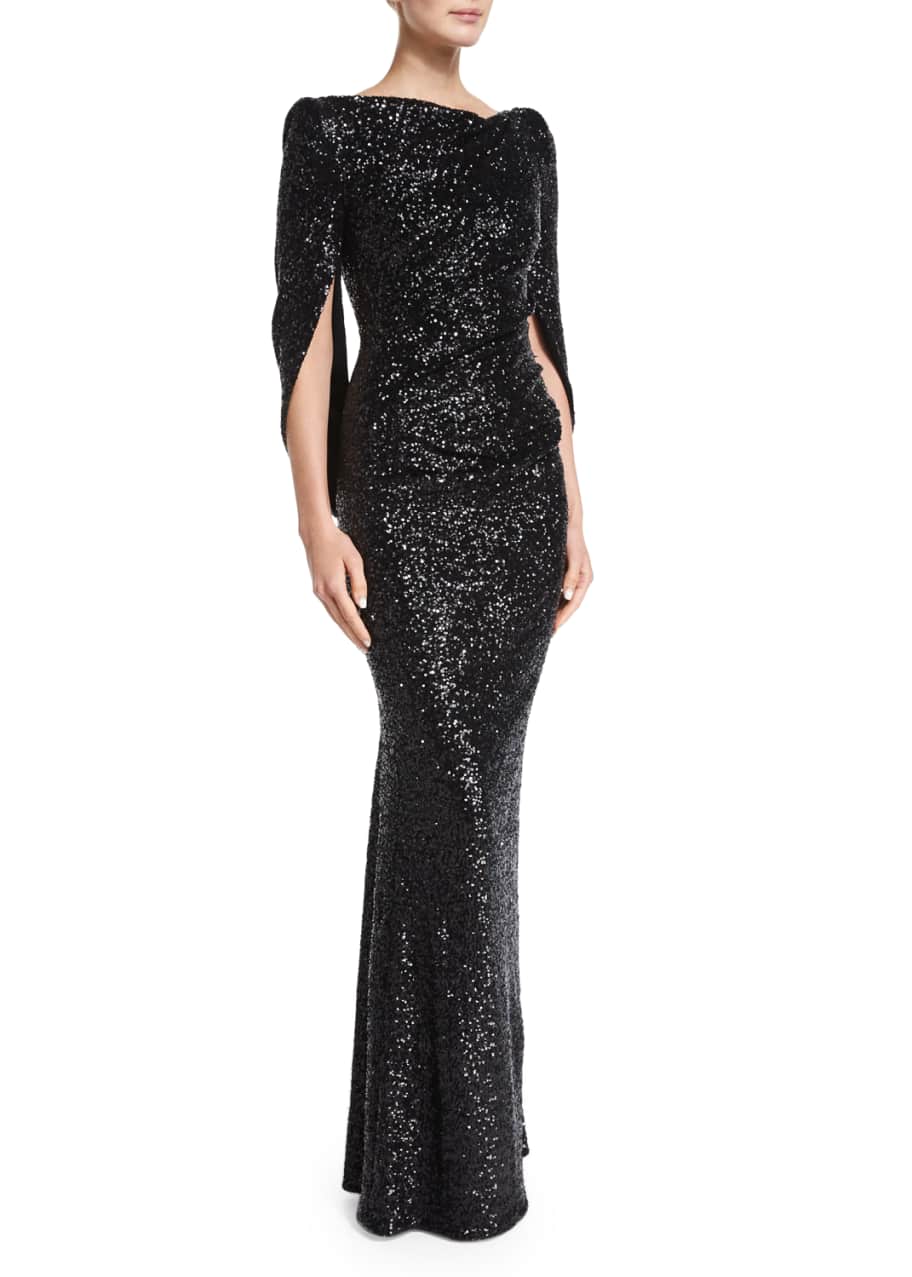 Talbot Runhof Konica Cowl Back Metallic Gown Black Bergdorf Goodman