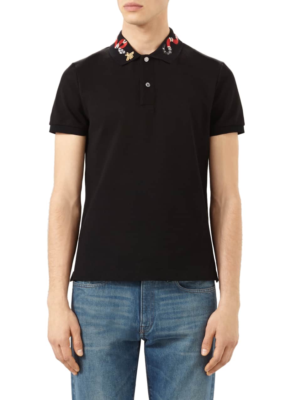 Gucci snake embroidered polo shirt