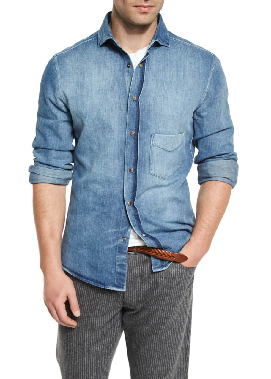 Brunello Cucinelli Light-Wash Long-Sleeve Denim Shirt - Bergdorf