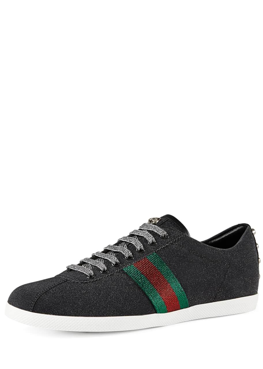 Gucci Bambi Web Low Top Sneaker with Stud Detail Black Bergdorf