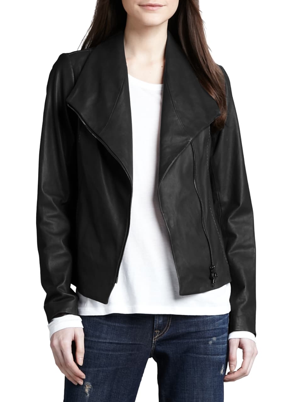 Vince LEATHER SCUBA JACKET BLACK Bergdorf Goodman