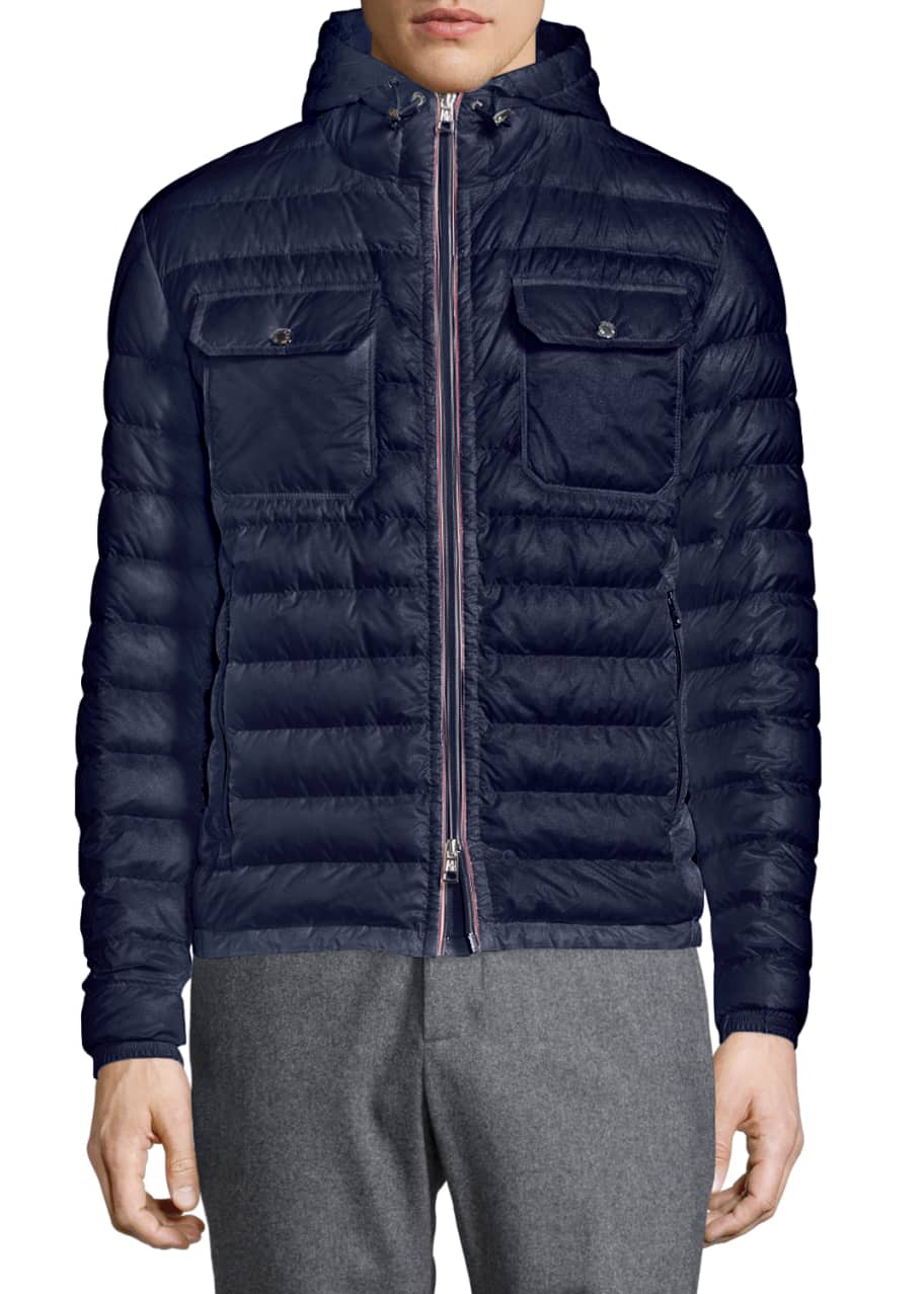 Moncler Douret Quilted Nylon Jacket with Hood Navy Bergdorf Goodman