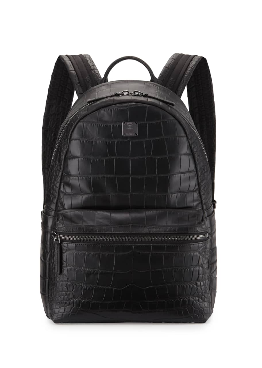 MCM Luxus Crocodile Embossed Backpack Black Bergdorf Goodman