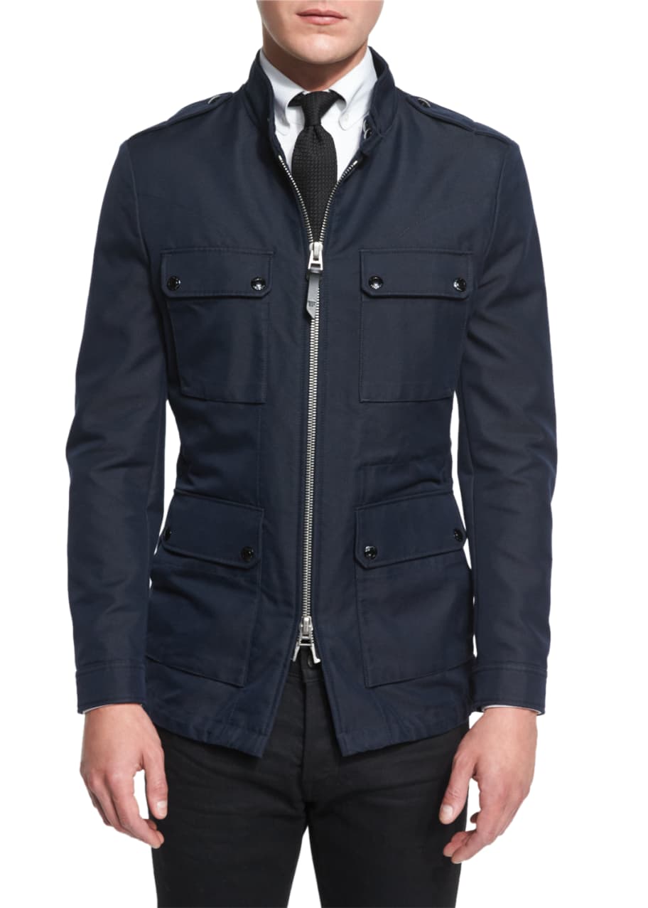 TOM FORD Twill Safari Short Zipper Jacket Navy Bergdorf Goodman