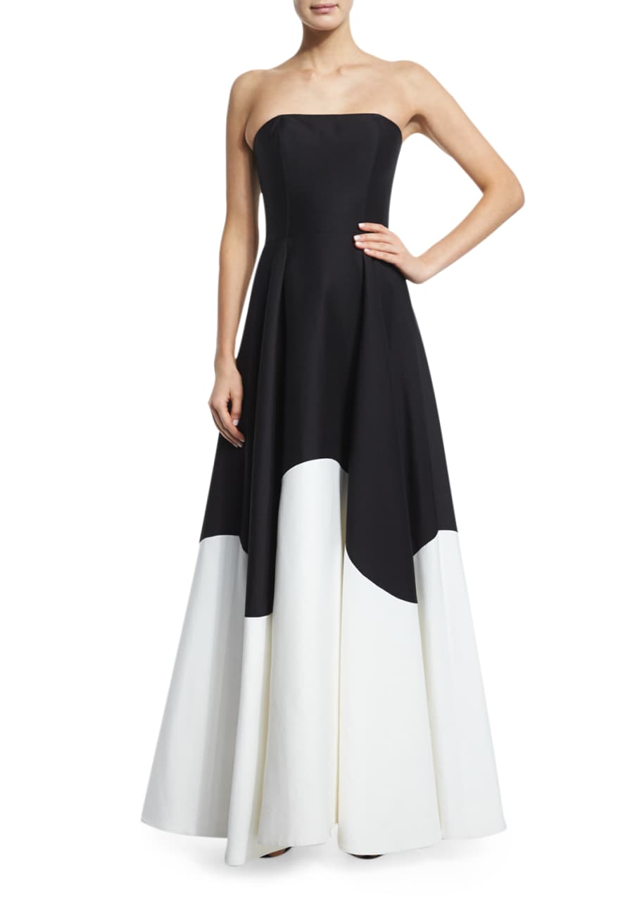 Halston Heritage Strapless Colorblock Structured Gown Black