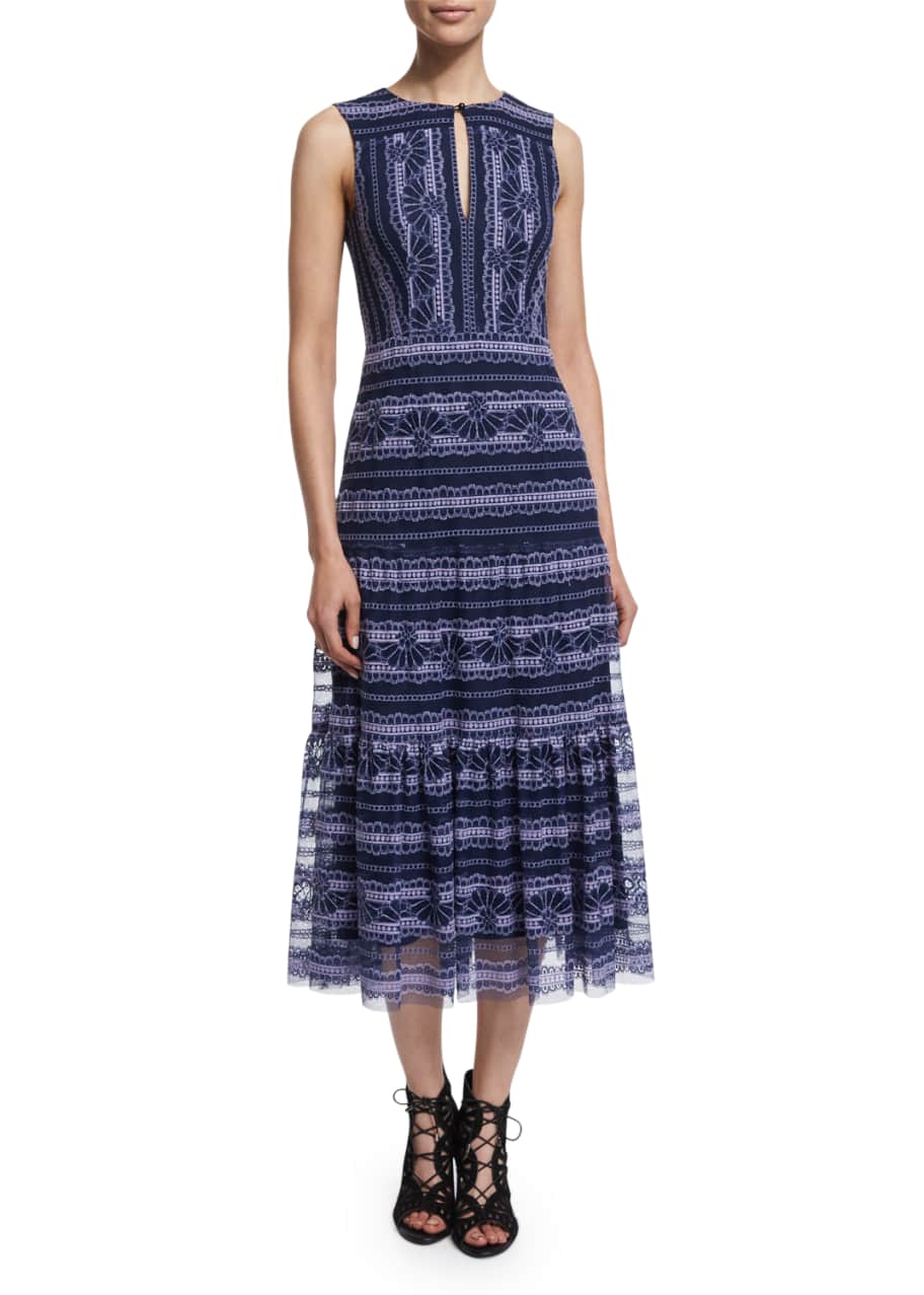 Nanette Lepore Sleeveless Lace Embroidered Midi Dress Blue Purple