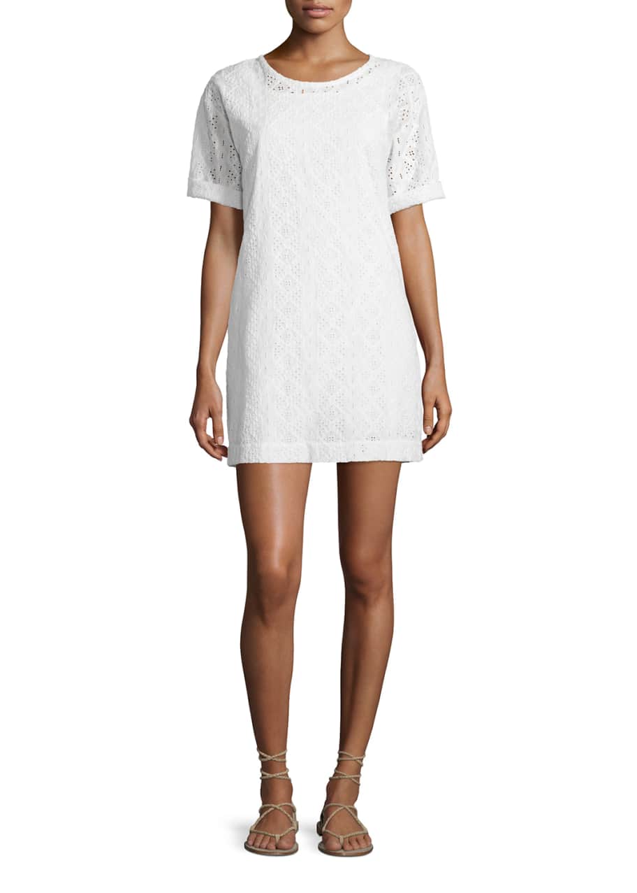 Current Elliott The Eyelet Cotton T Shirt Dress Dirty White