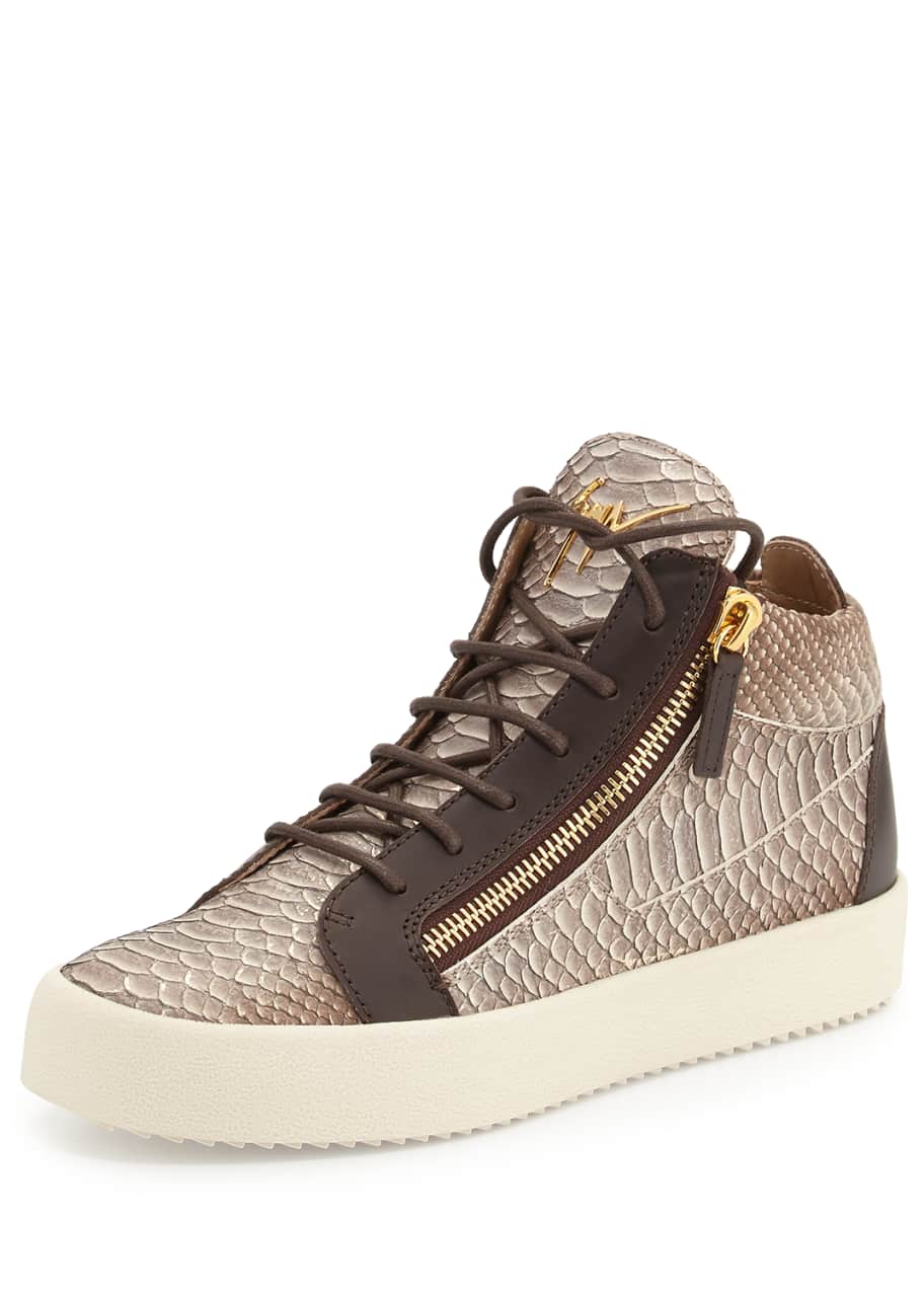 Giuseppe Zanotti Men's Snake-Embossed Leather Mid-Top Sneaker