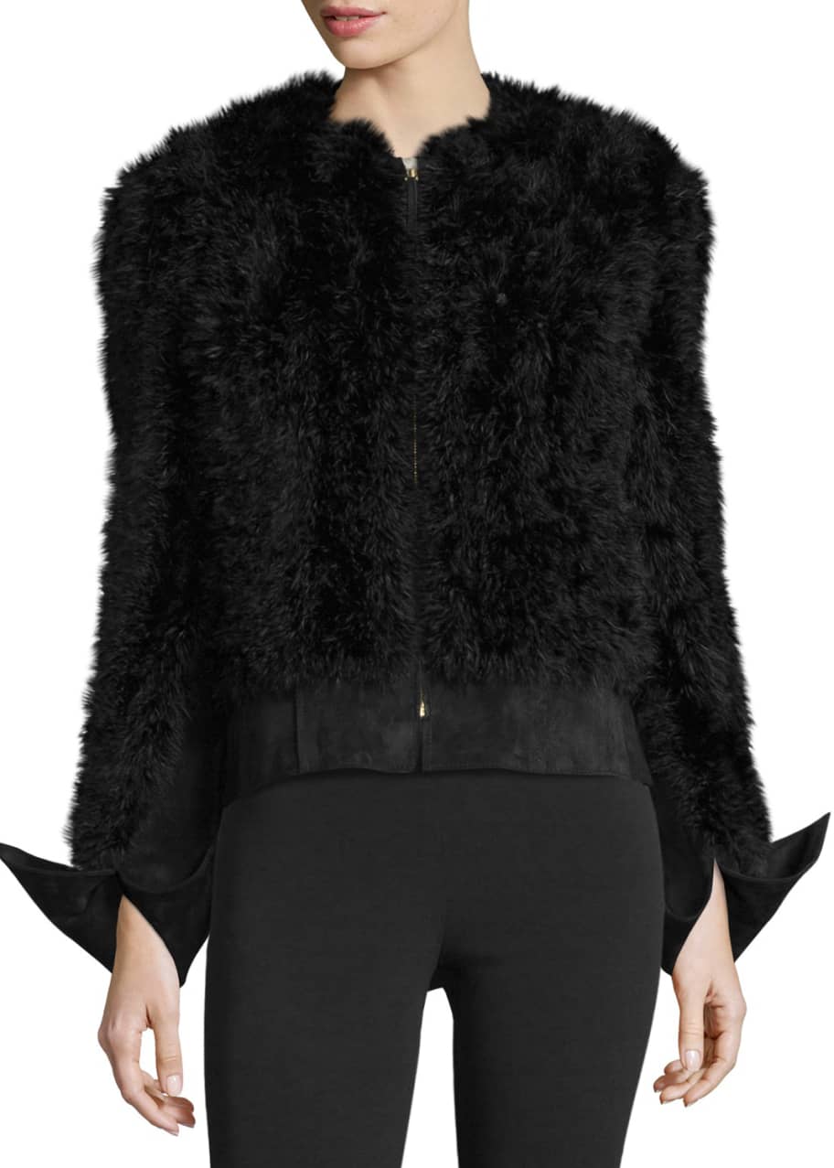 Calvin Klein Feather Embellished Suede Jacket Black Bergdorf