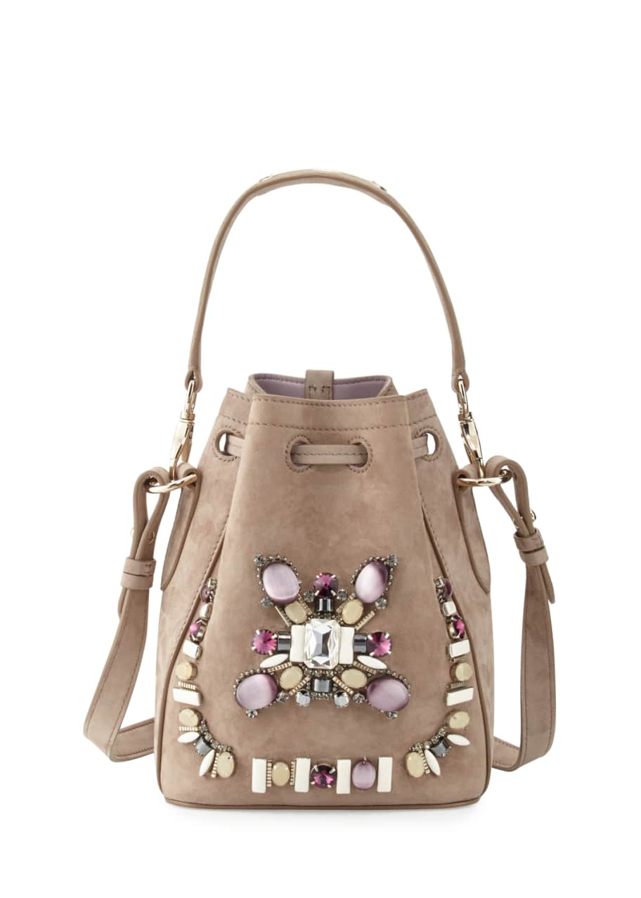 Ralph Lauren Small Beaded Suede Bucket Bag Taupe Bergdorf Goodman