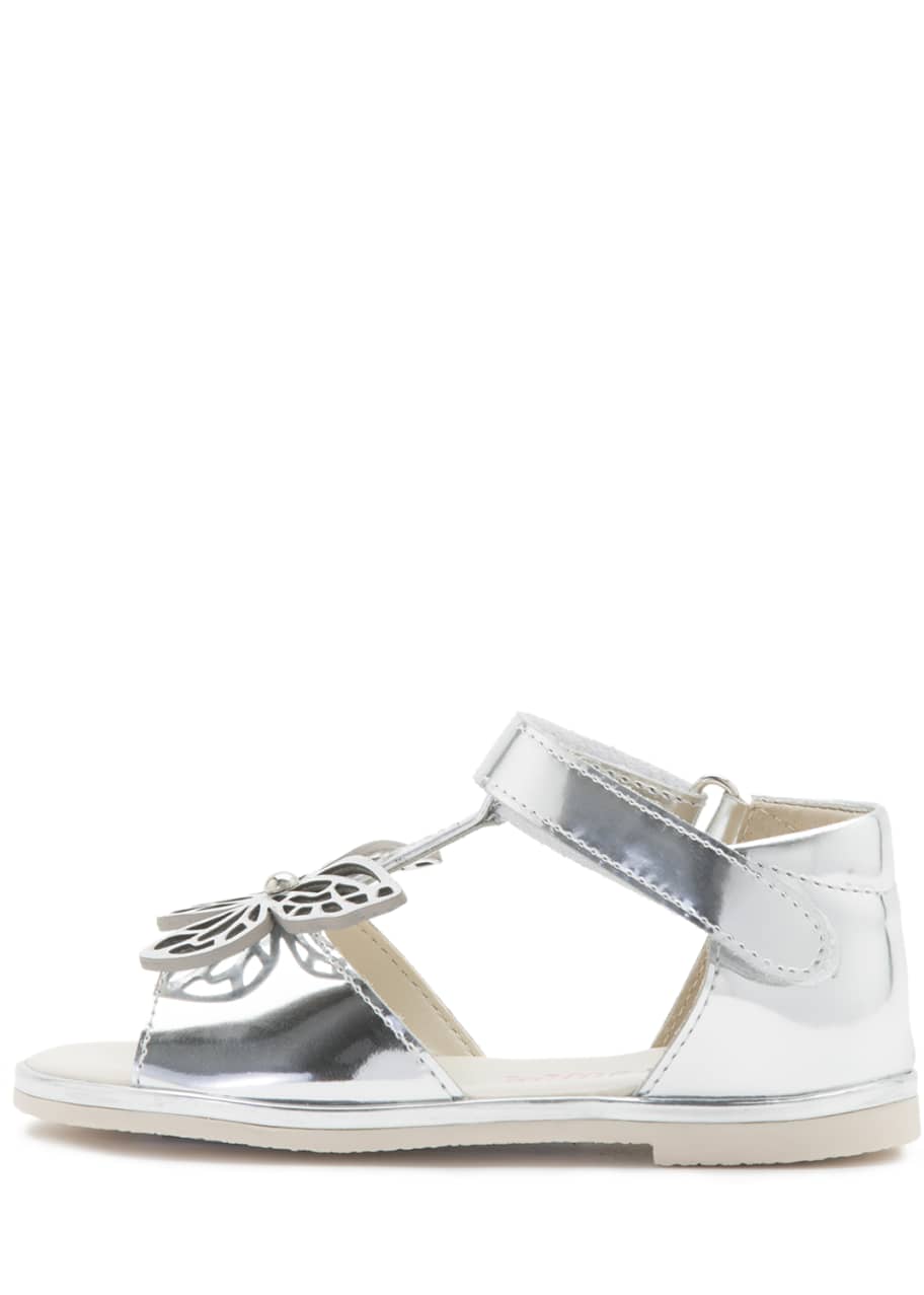 Image 1 of 1: Flutterby Metallic Leather T-Strap Flat Sandals, Silver, Toddler/Youth