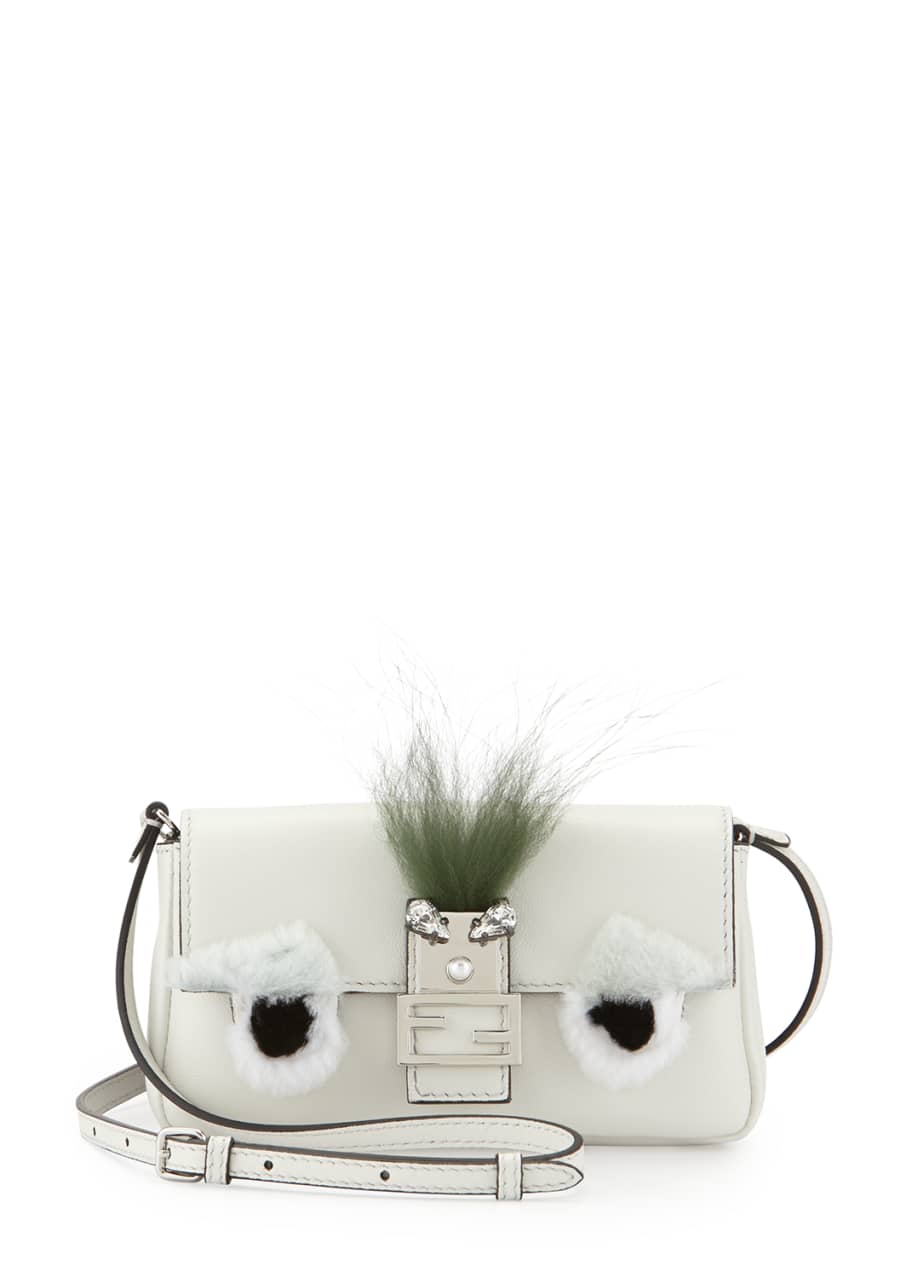 Fendi Micro Monster Shoulder Bag, White/Black Bergdorf Goodman