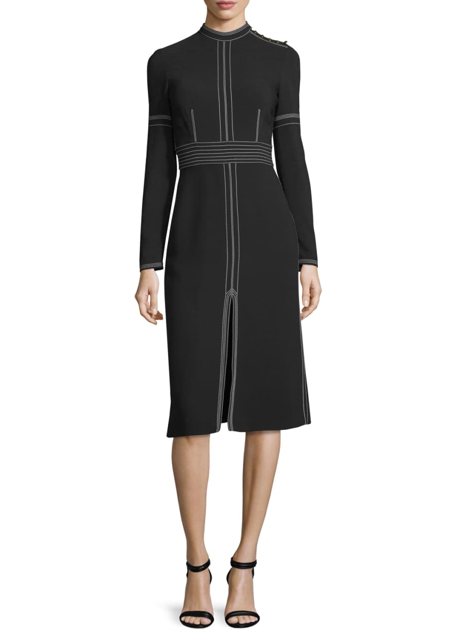 Burberry Brit Long-Sleeve Topstitched Mock-Neck Dress, Black - Bergdorf  Goodman