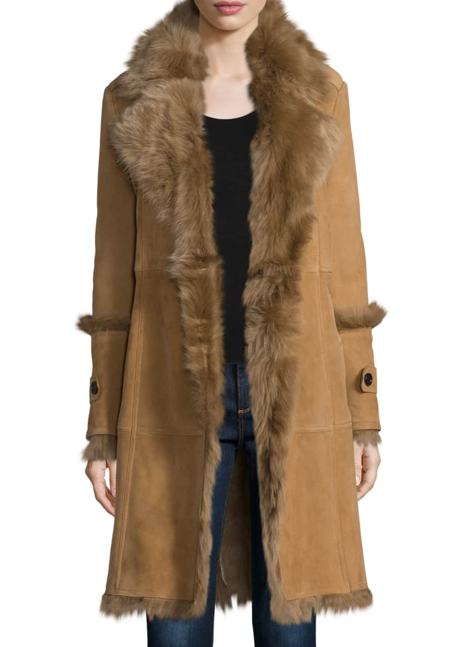 Burberry Prorsum Northcote Belted Shearling Fur Coat, Camel - Bergdorf ...