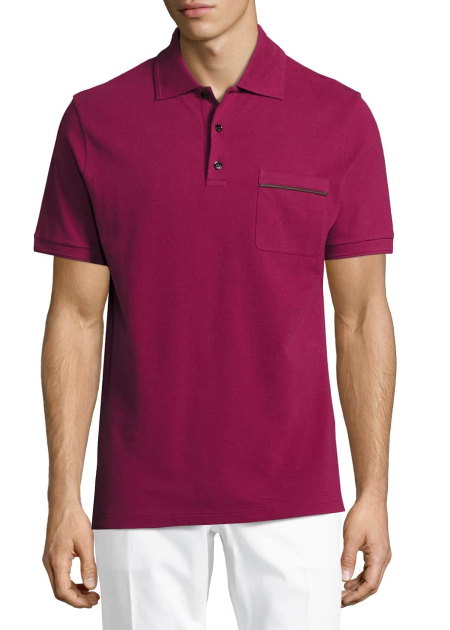Image 1 of 1: Leather-Trim Polo Shirt, Prickly Pear