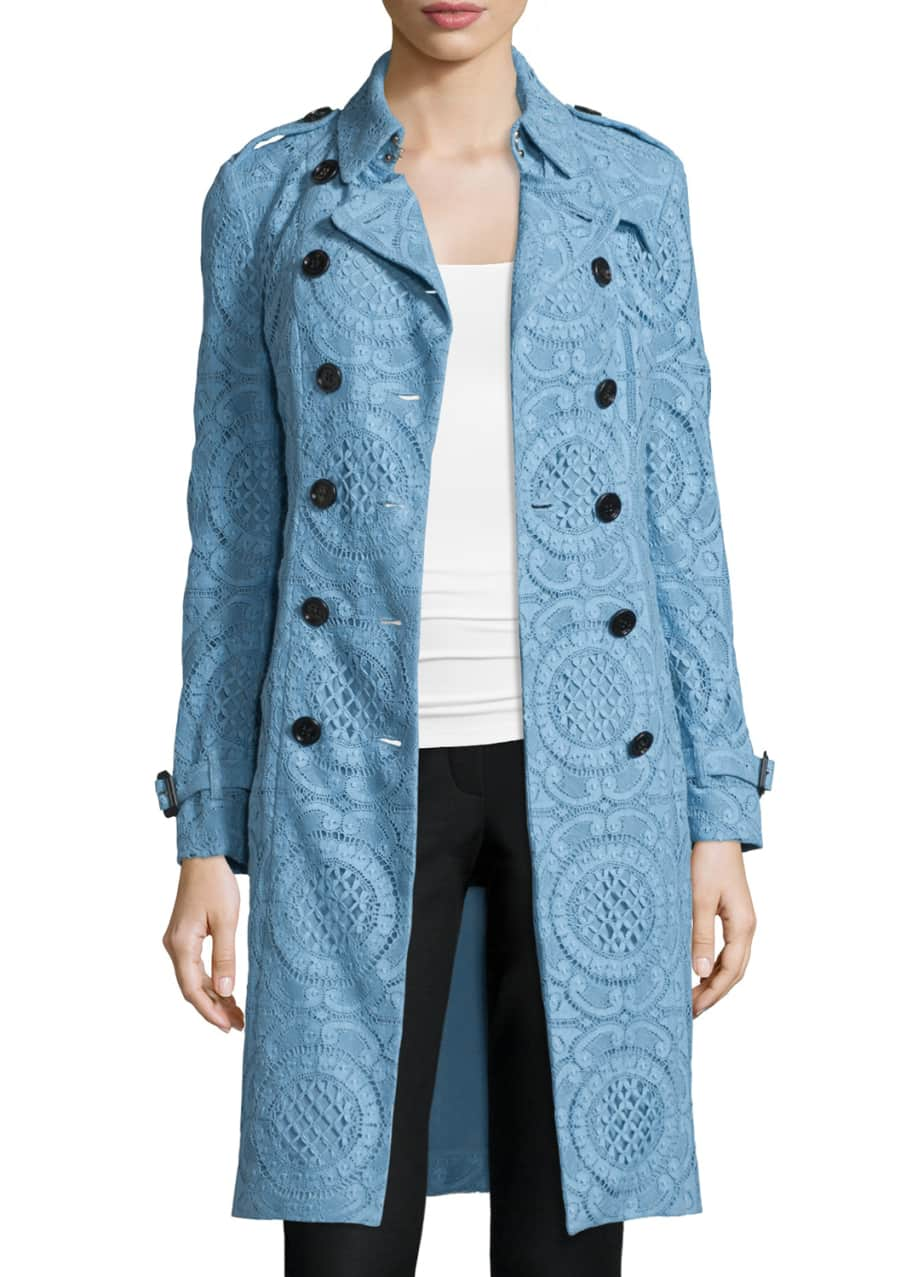 Burberry Double-Breasted English Lace Trenchcoat, Light Blue - Bergdorf  Goodman