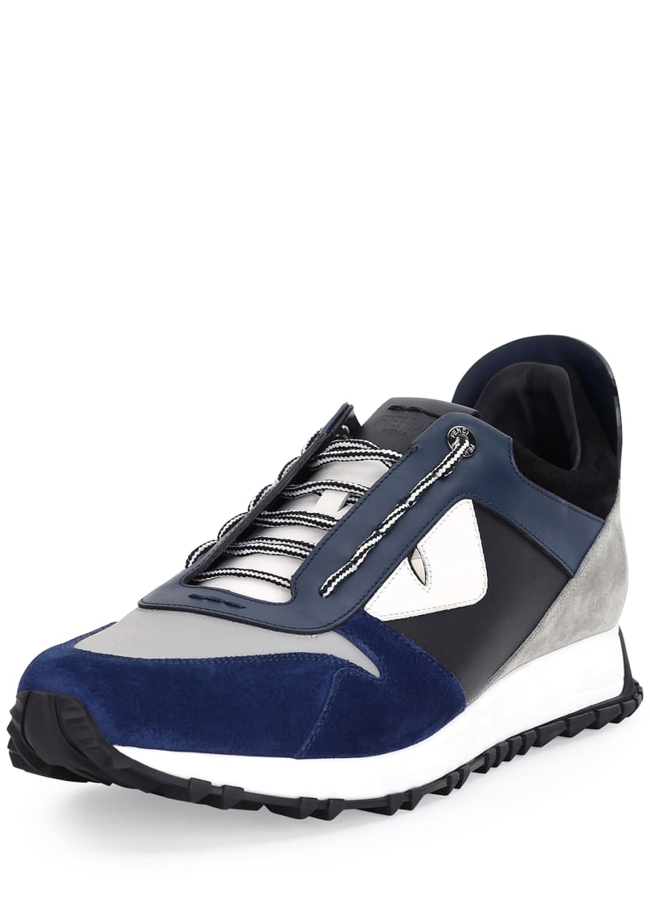 Fendi Monster Runner Spike-Back Leather Sneaker, Navy - Bergdorf Goodman