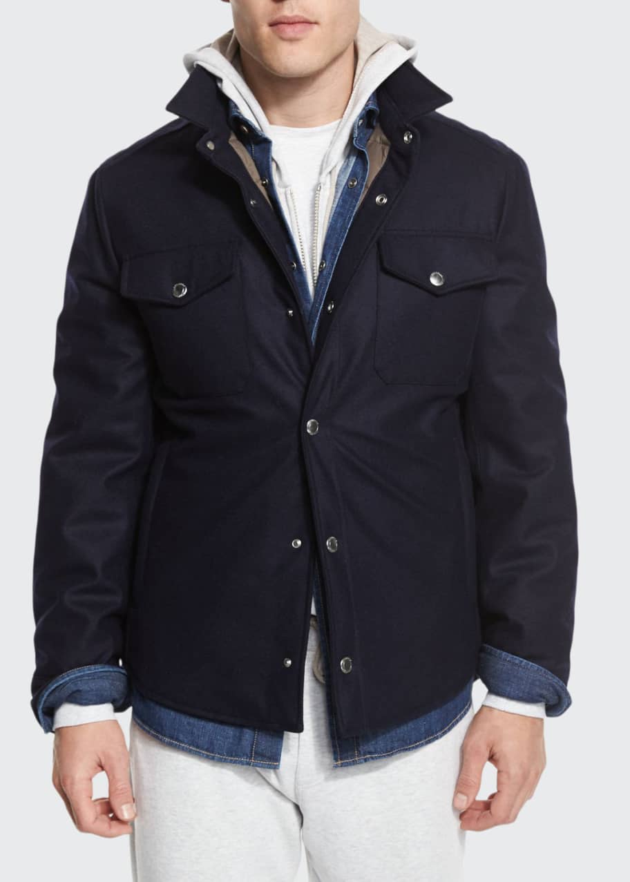 Brunello Cucinelli Flannel Wool-Blend Shirt Jacket, Navy - Bergdorf Goodman