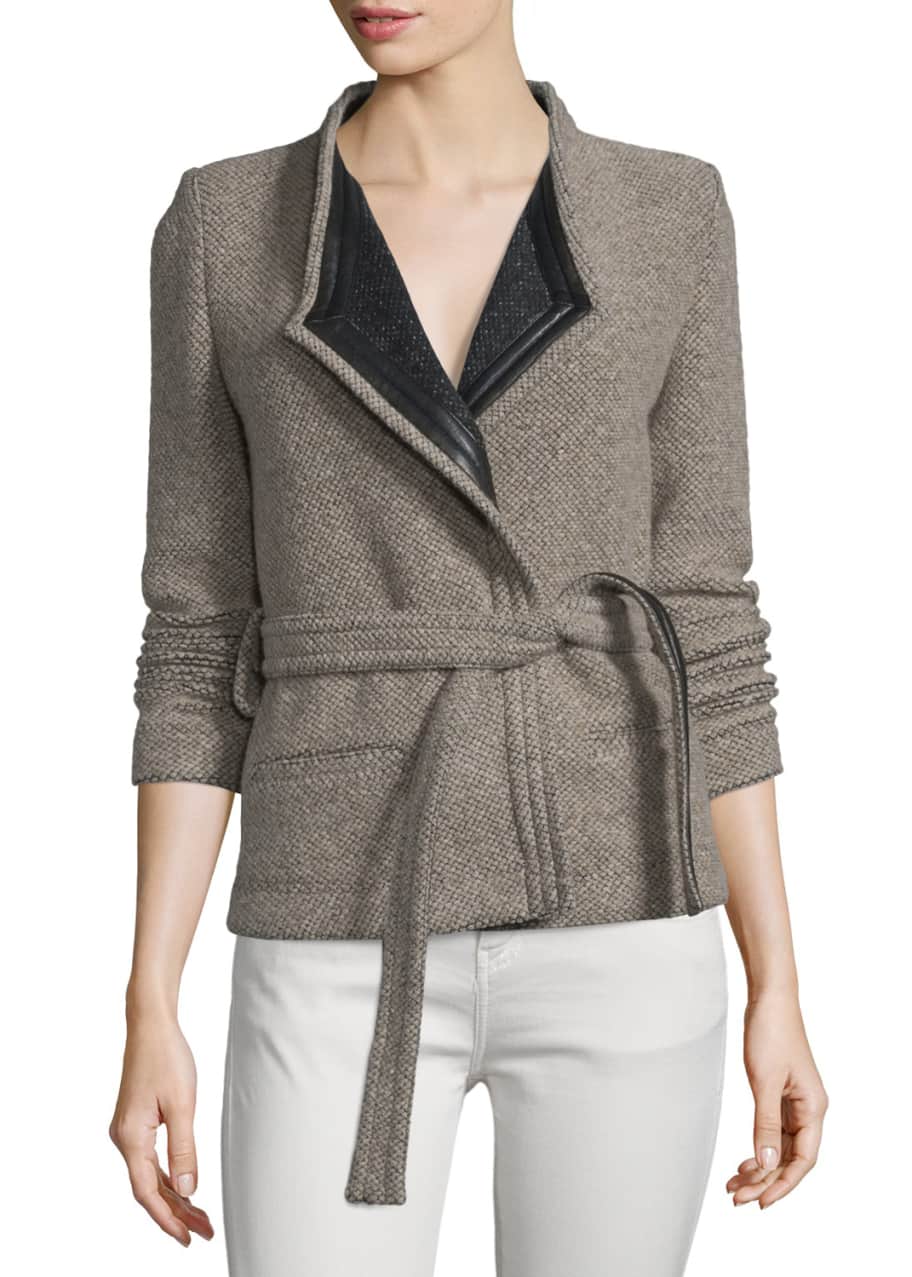 Iro Awa Belted Tweed Jacket Beige Black Bergdorf Goodman