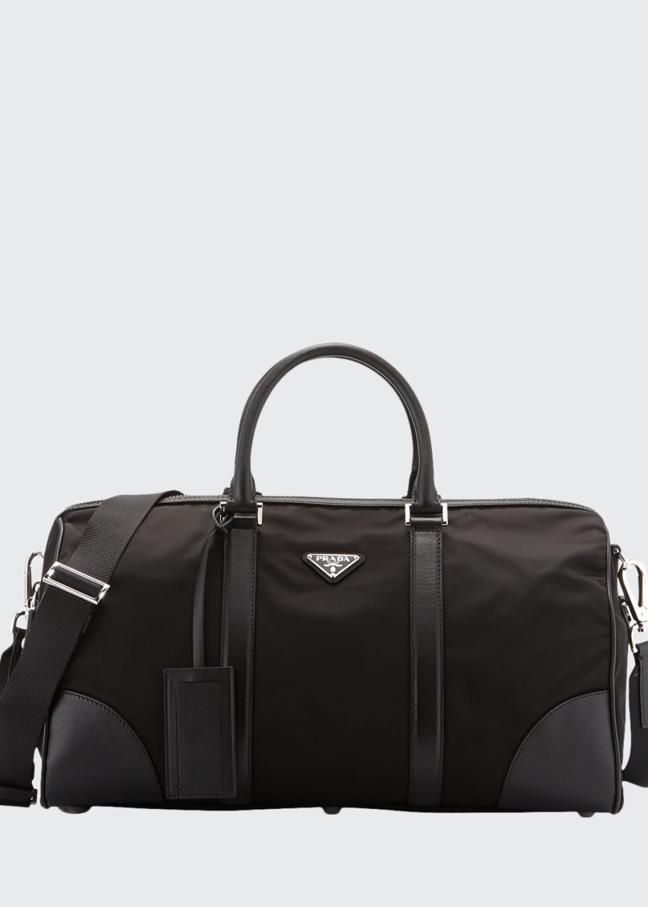 Prada Black Nylon and Saffiano Leather Trim Duffel Bag Prada