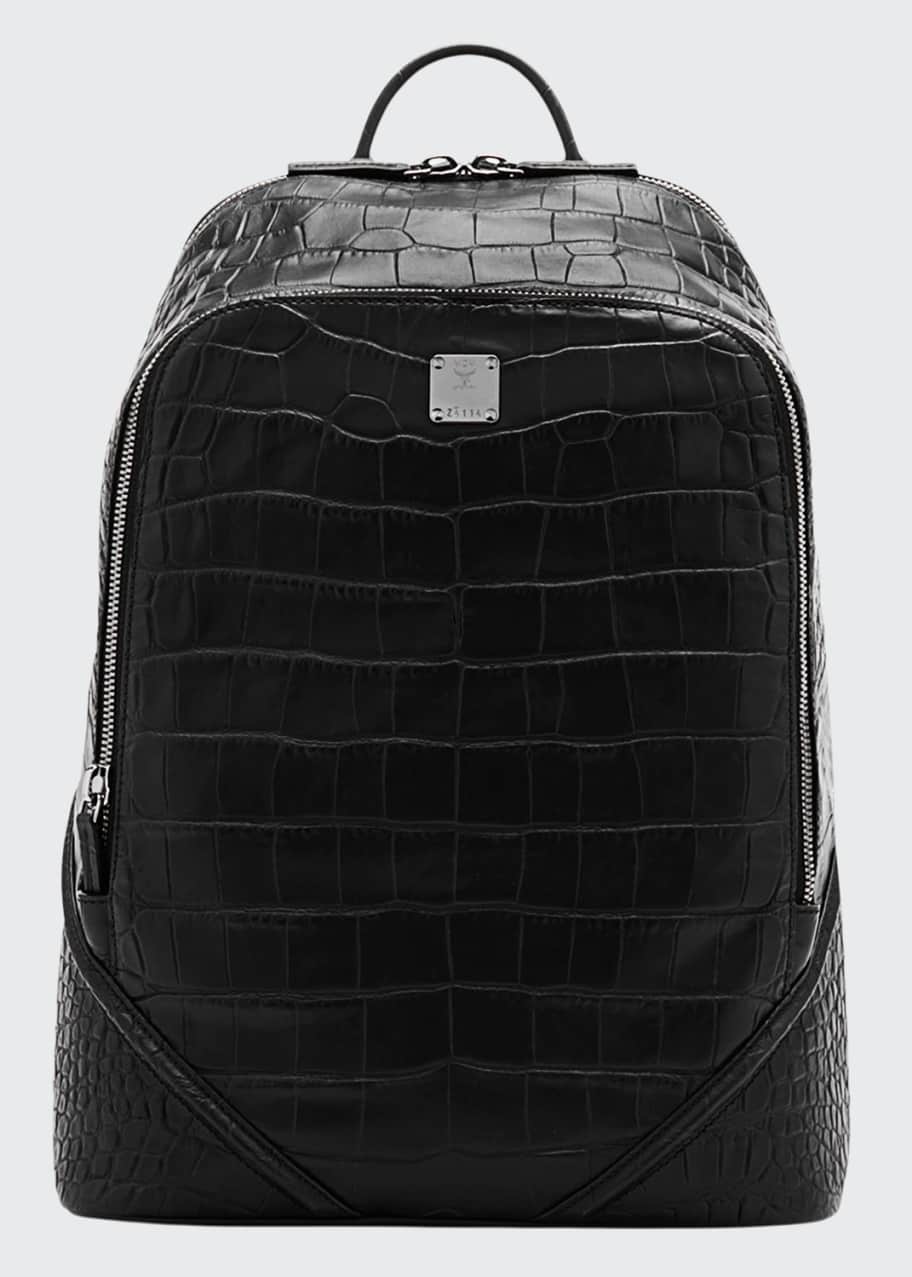 MCM Duke Luxus Men s Crocodile Embossed Medium Backpack Black