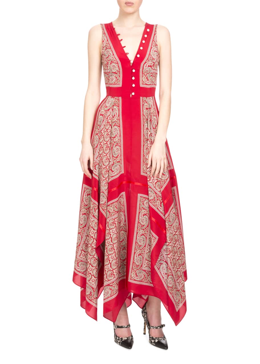 Altuzarra Sleeveless Scarf Print Handkerchief Dress Red Paisley