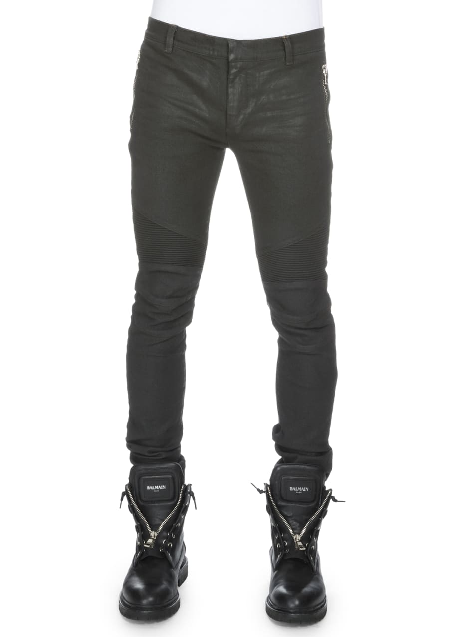Balmain Coated Skinny Biker Denim Jeans Noir Bergdorf Goodman