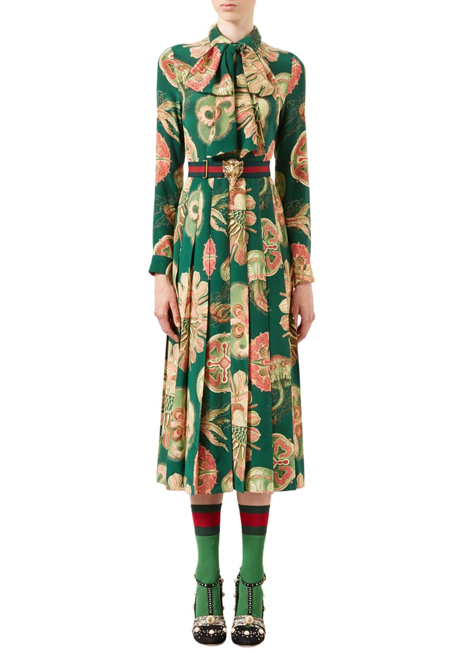 fatiga Reorganizar Menos que Gucci Sea Life Printed Crepe Dress, Bright Green - Bergdorf Goodman