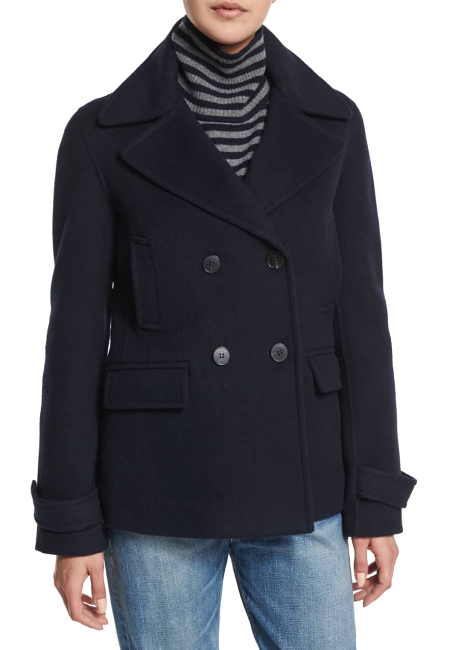 Vince Wool Blend Pea Coat Coastal Blue Bergdorf Goodman