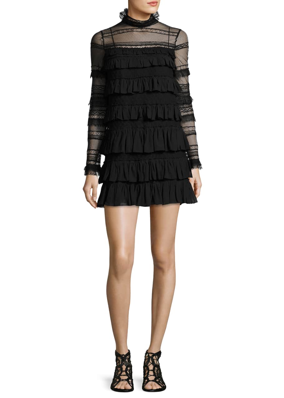 Isabel Marant Trevor High Neck Ruffled Lace Dress Black