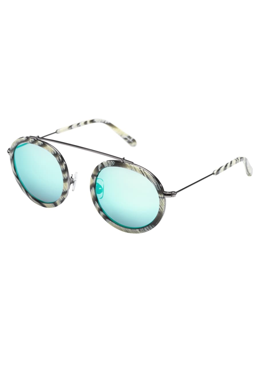 KREWE Conti Mirrored Round Aviator Sunglasses, Bone Bergdorf Goodman