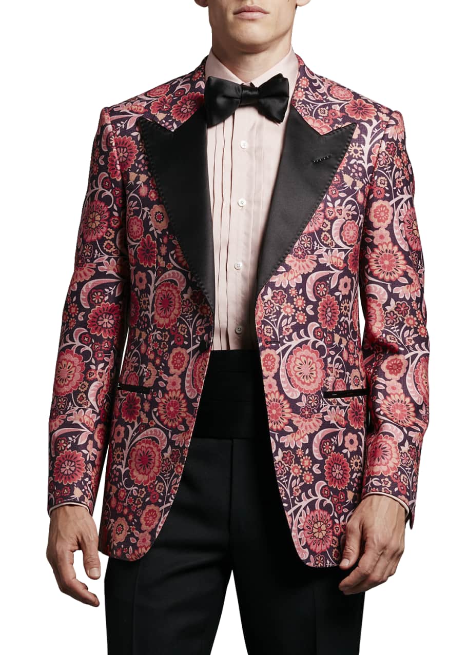 TOM FORD Floral-Print Hopsack Tuxedo Jacket, Pink Pattern - Bergdorf Goodman