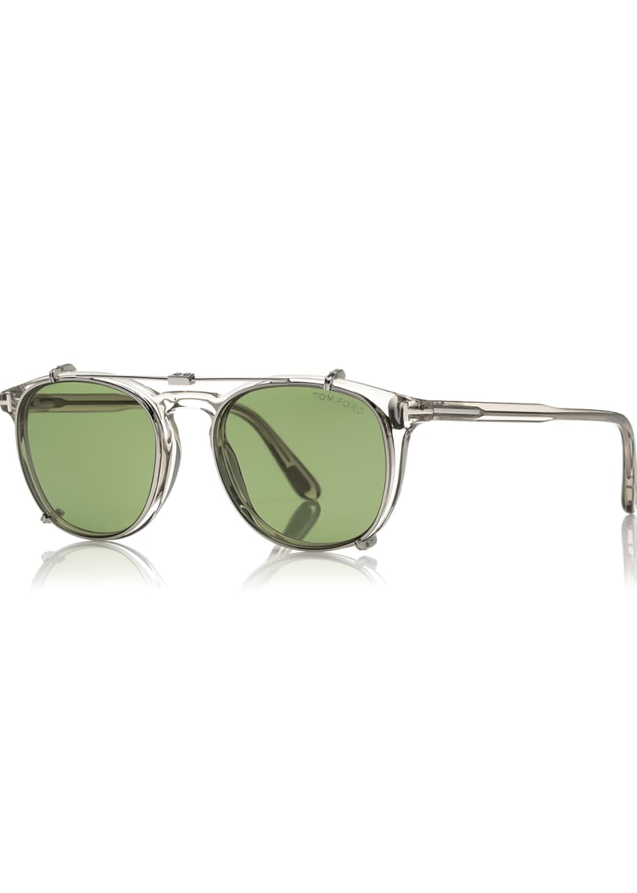 TOM FORD Round Optical Frames w/Clip-On Sunglasses Shades, Gray/Green -  Bergdorf Goodman