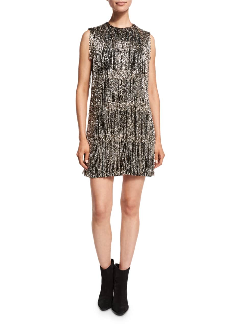 Burberry Beaded Fringe Sleeveless Mini Dress Silver Bergdorf