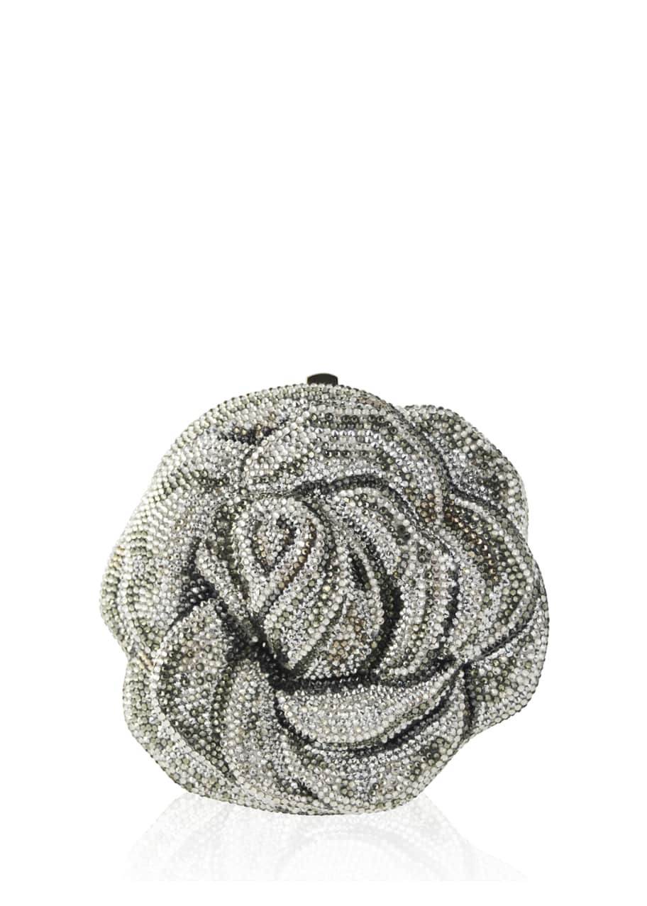 Judith Leiber Couture New Rose Crystal Clutch Bag Silver
