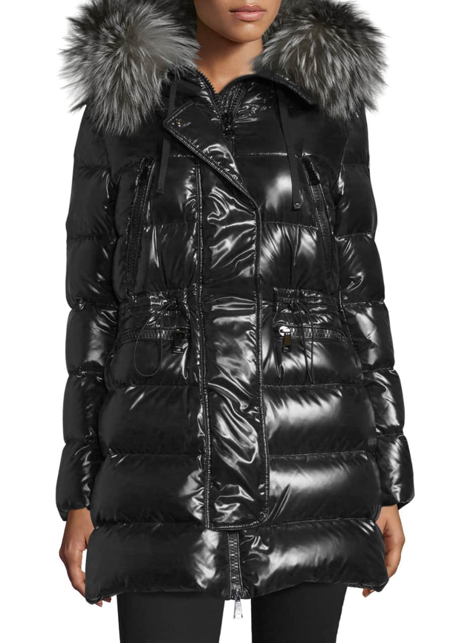 Moncler shiny jacket with fur online