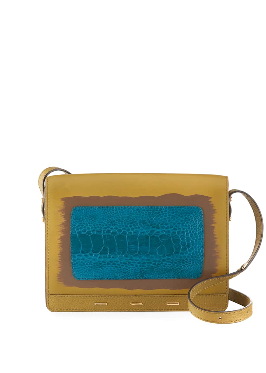 VBH Pulce XL Vitello Leather & Ostrich Crossbody Bag, Neutral